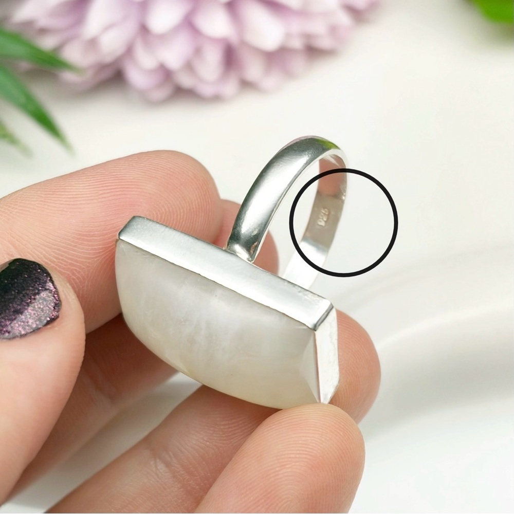 Pure Sterling Silver 925 Rainbow Moonstone Ring Size 9 1/4 9.25 Boho Southwest - Picture 8 of 10
